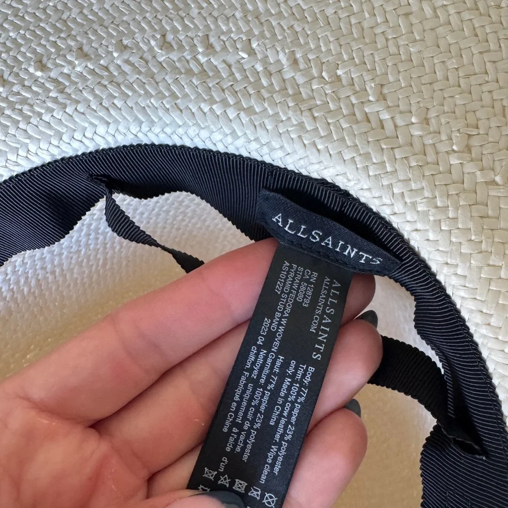 All Saints Cream Hat with Black Studded Leather Band - Picture 4 of 5